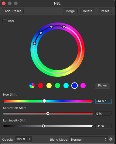 The HSL Adjustment window