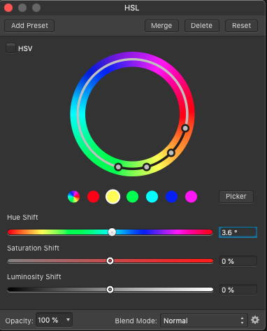 The HSL Adjustment window